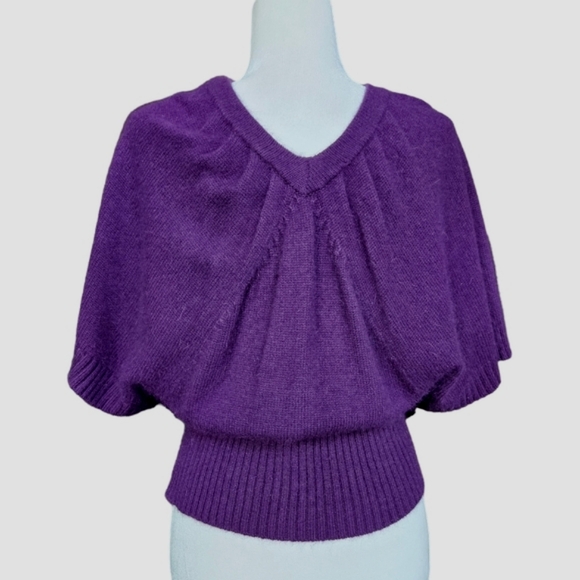 CYC purple sweater V-neck & back short butterfly sleeve ribbed wide waist size M - Picture 4 of 13